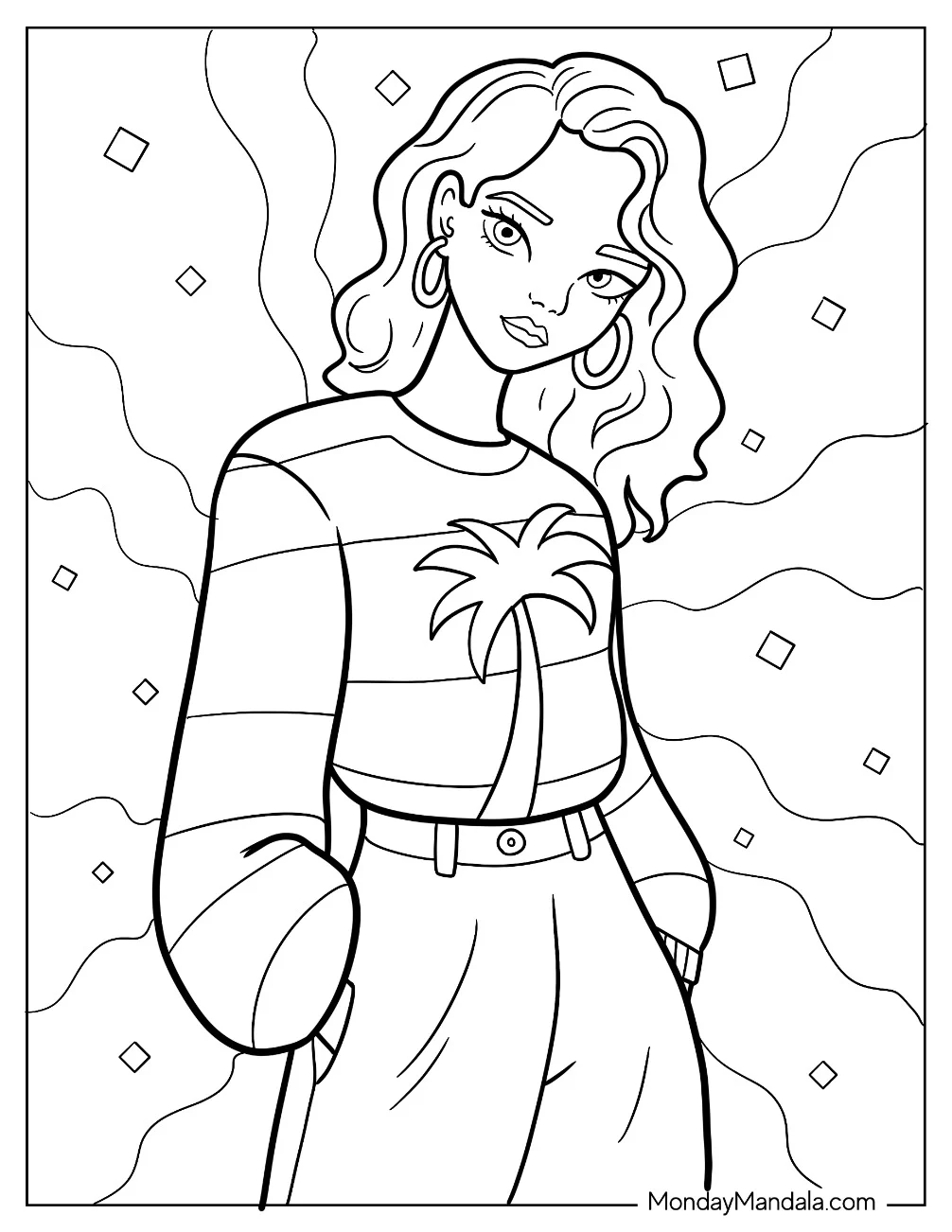 Girl In 80s Coloring Page Of Retro Fashion coloring page