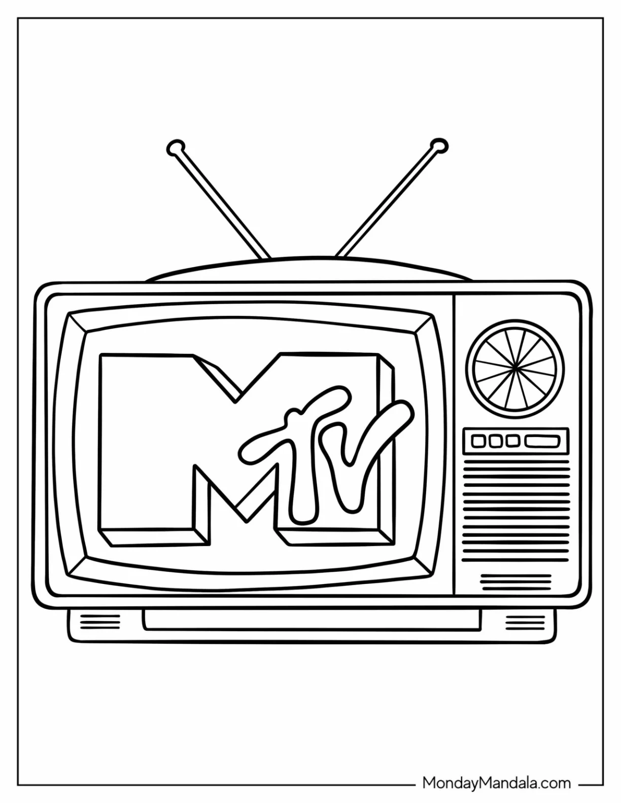 MTV on Retro Television Set 80’s Coloring Page for Kids coloring page