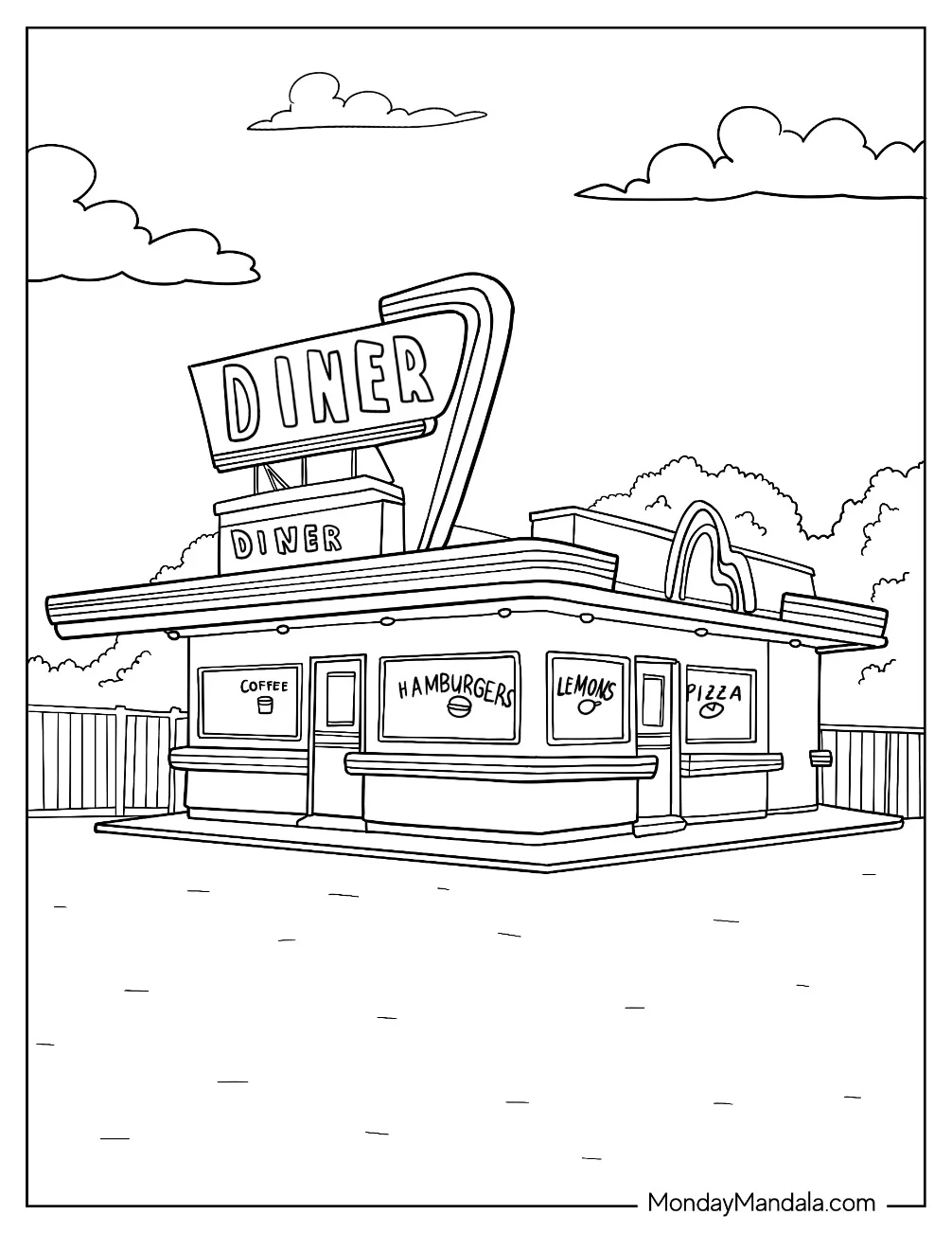 Small 80s Coloring Page Of Diner coloring page