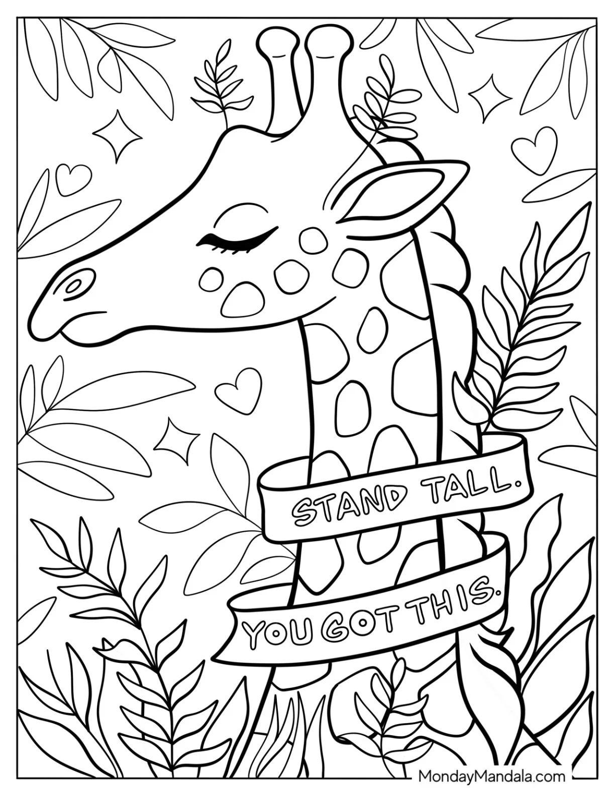 Aesthetic Coloring Page Of Stand Tall You Got This Banner Wrapped Around A Giraffe coloring page