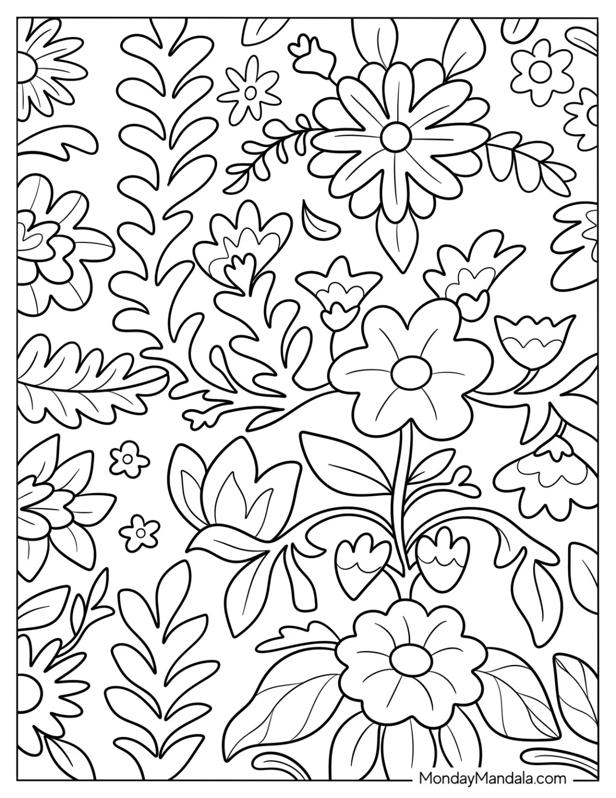 Full Page Floral Aesthetic Coloring Page For Kids coloring page — printable line art