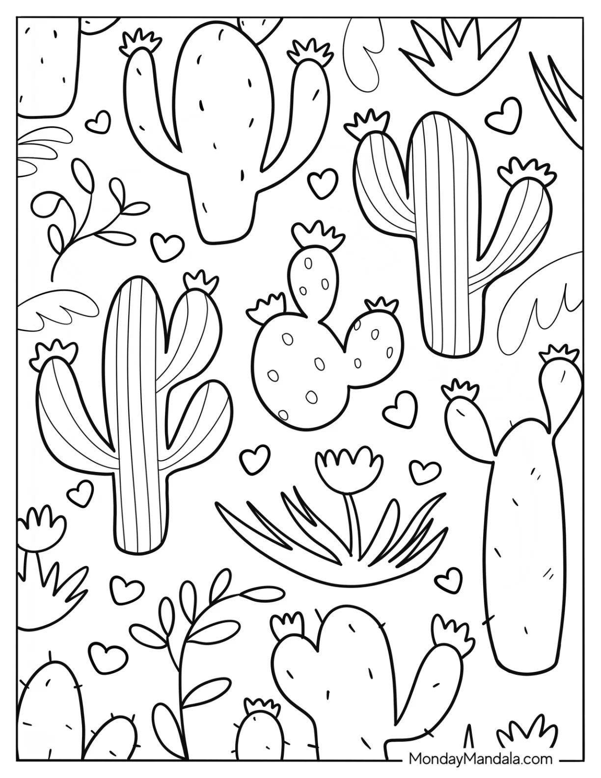 Full Page Flowering Cactus Aesthetic Coloring Page coloring page
