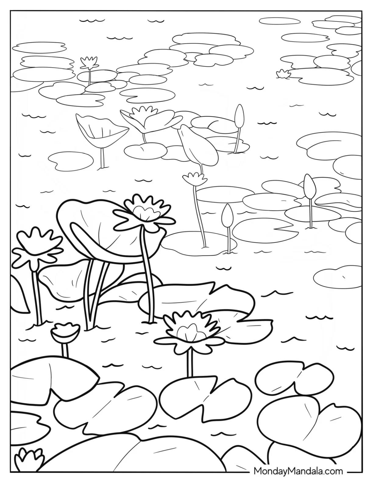 Lily Pads On A Pond Nature Aesthetic Coloring Page coloring page