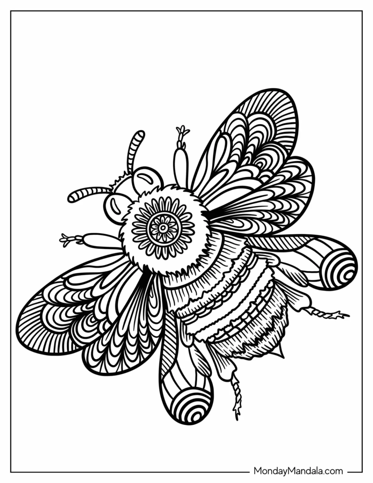 Beautiful Bee Animal Mandala Coloring Page coloring page