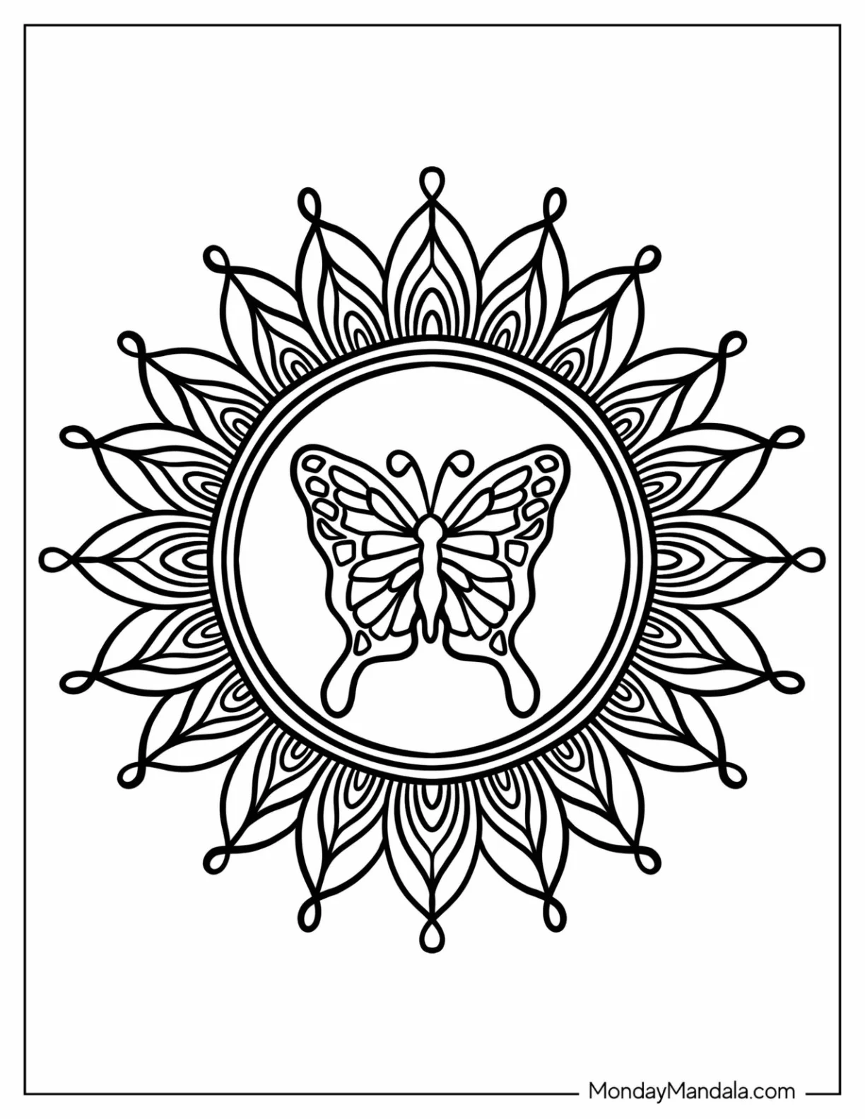 Easy Butterfly Animal Mandala Coloring Page For Kids coloring page