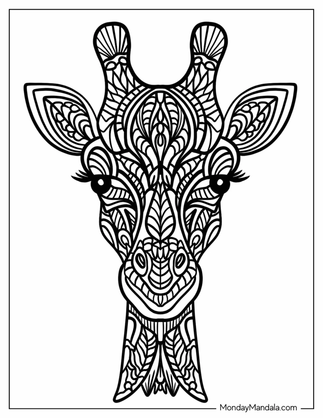 Elegant Giraffe Head Animal Mandala Coloring Page coloring page