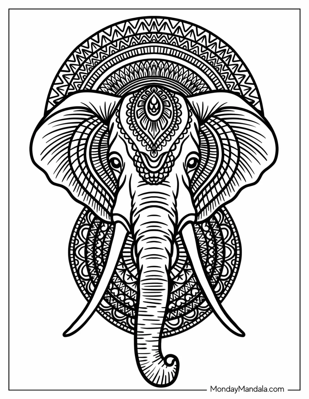 Elephant With Long Tusks Animal Mandalav2 coloring page