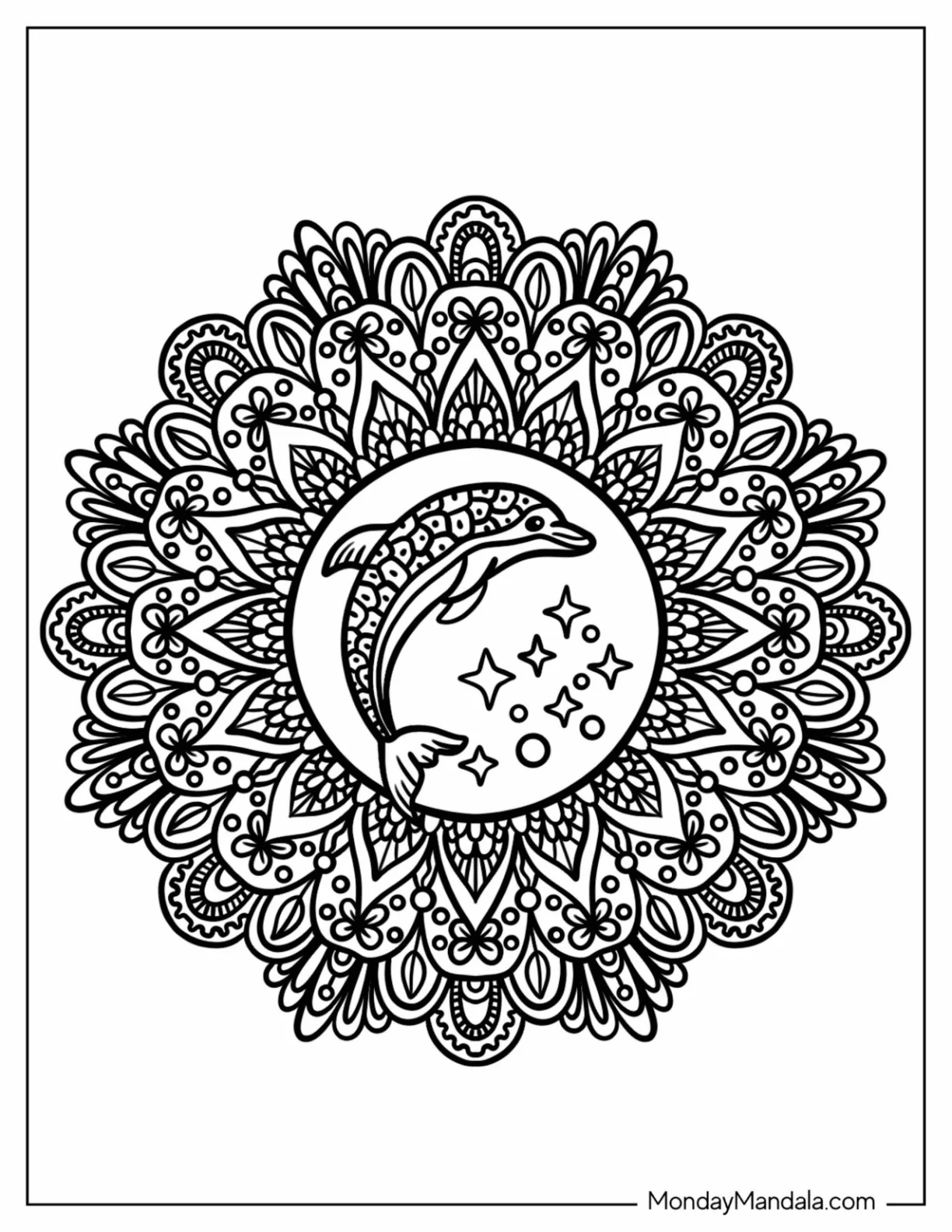 Floral Dolphin Animal Mandala Coloring Page coloring page