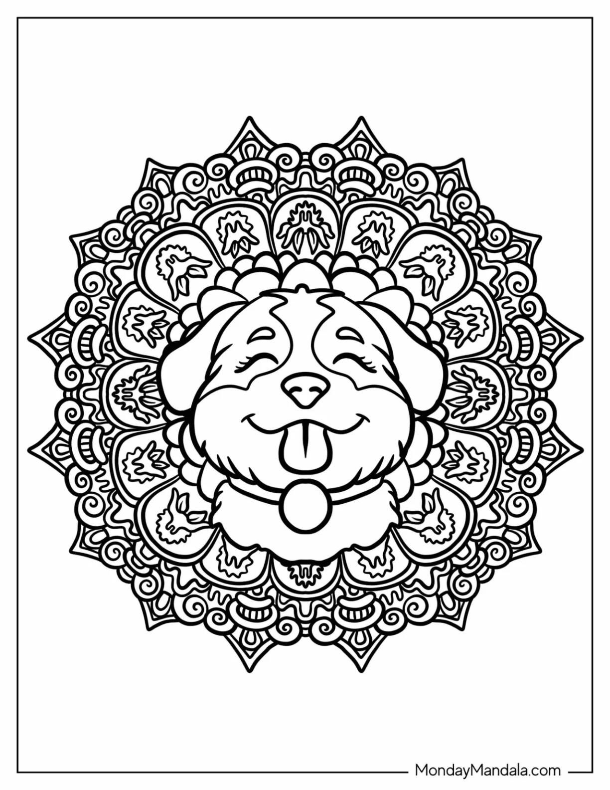 Kawaii Corgi With Collar Inside An Animal Mandala Coloring Page coloring page