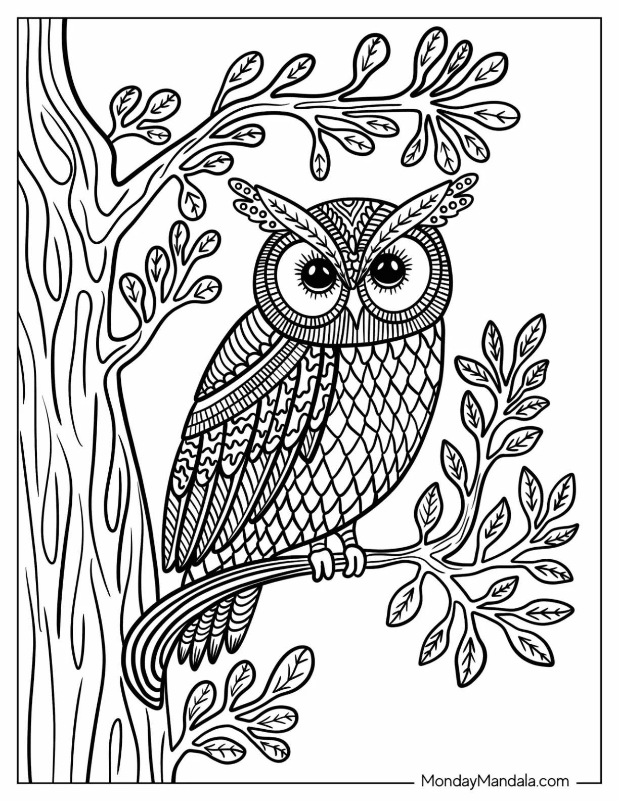 Owl Perched On A Tree Animal Mandala Coloring Page coloring page