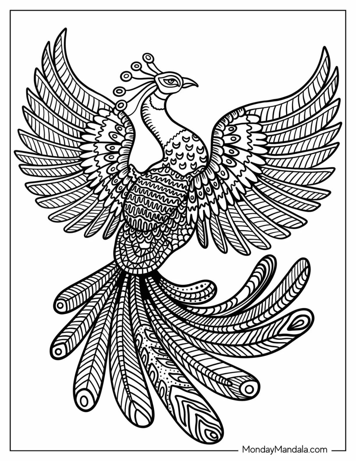 Peacock Spreading Its Wings Animal Mandala Coloring Page coloring page