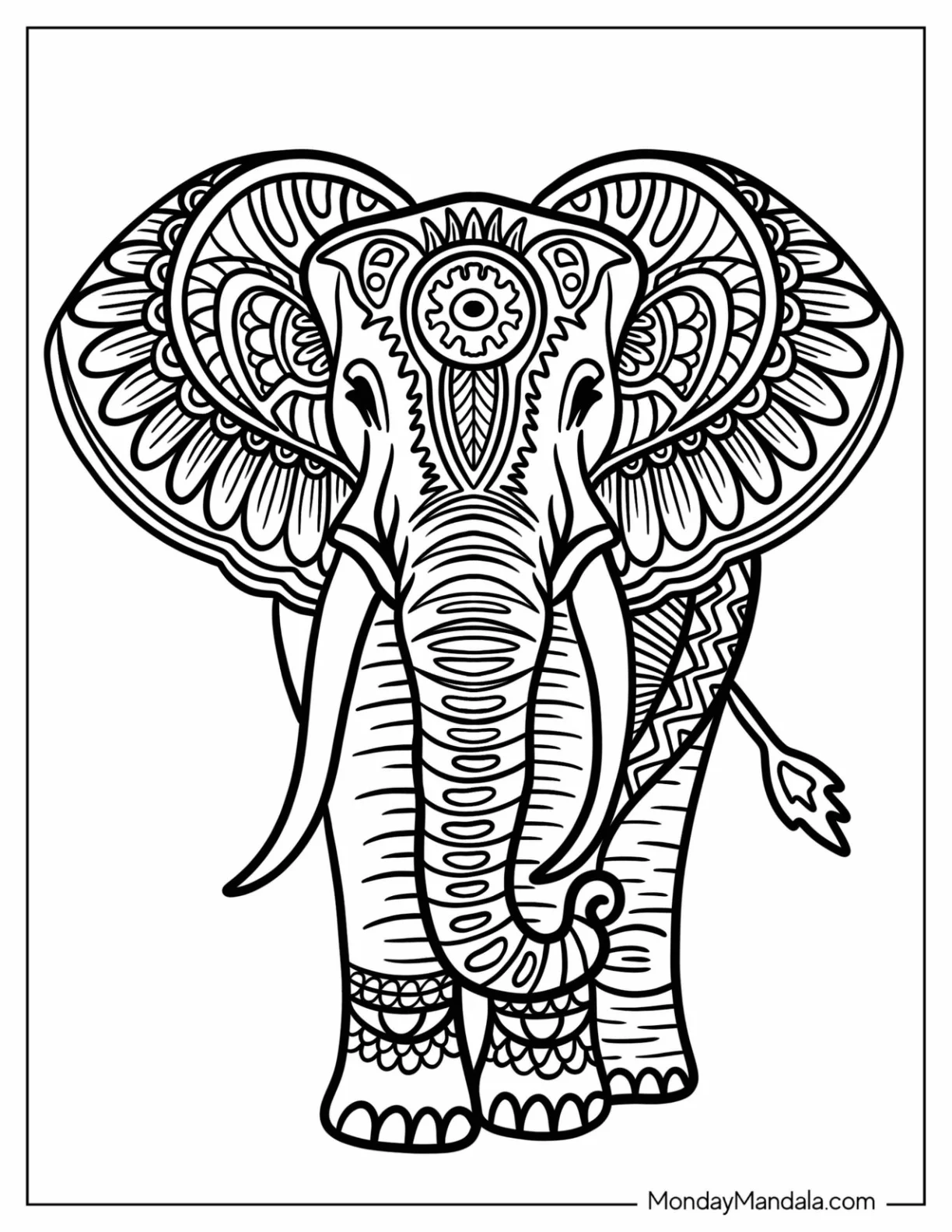 Simple Walking Elephant Animal Mandala Coloring Page coloring page