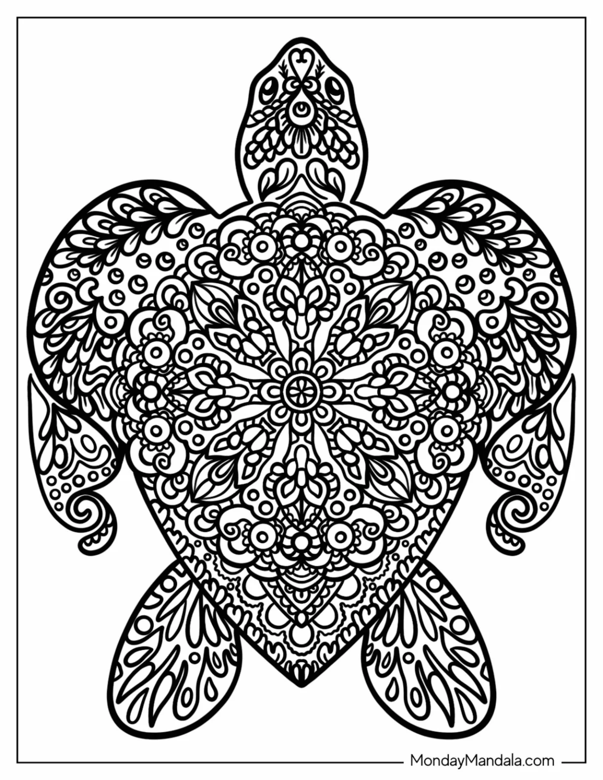 Top View Of Turtle Animal Mandala Coloring Page coloring page