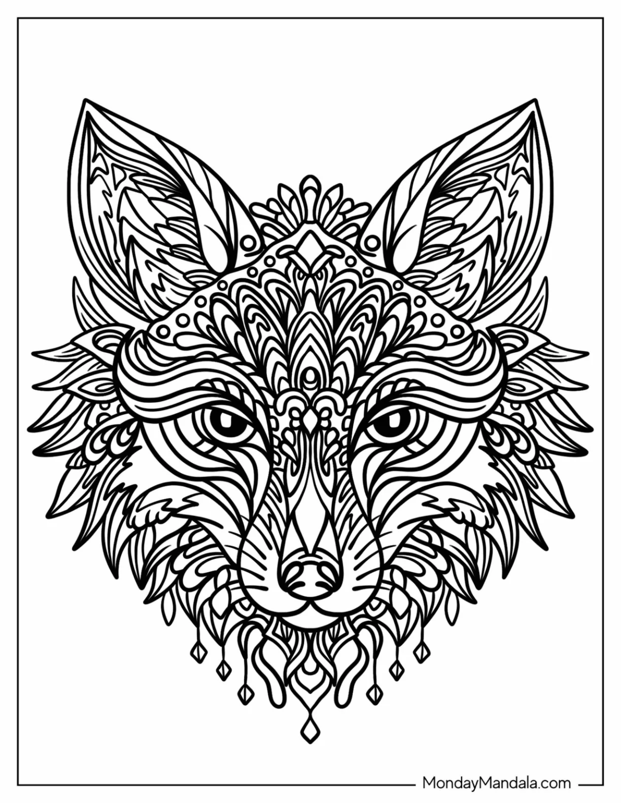 Wolf Head Animal Mandala Coloring Page coloring page