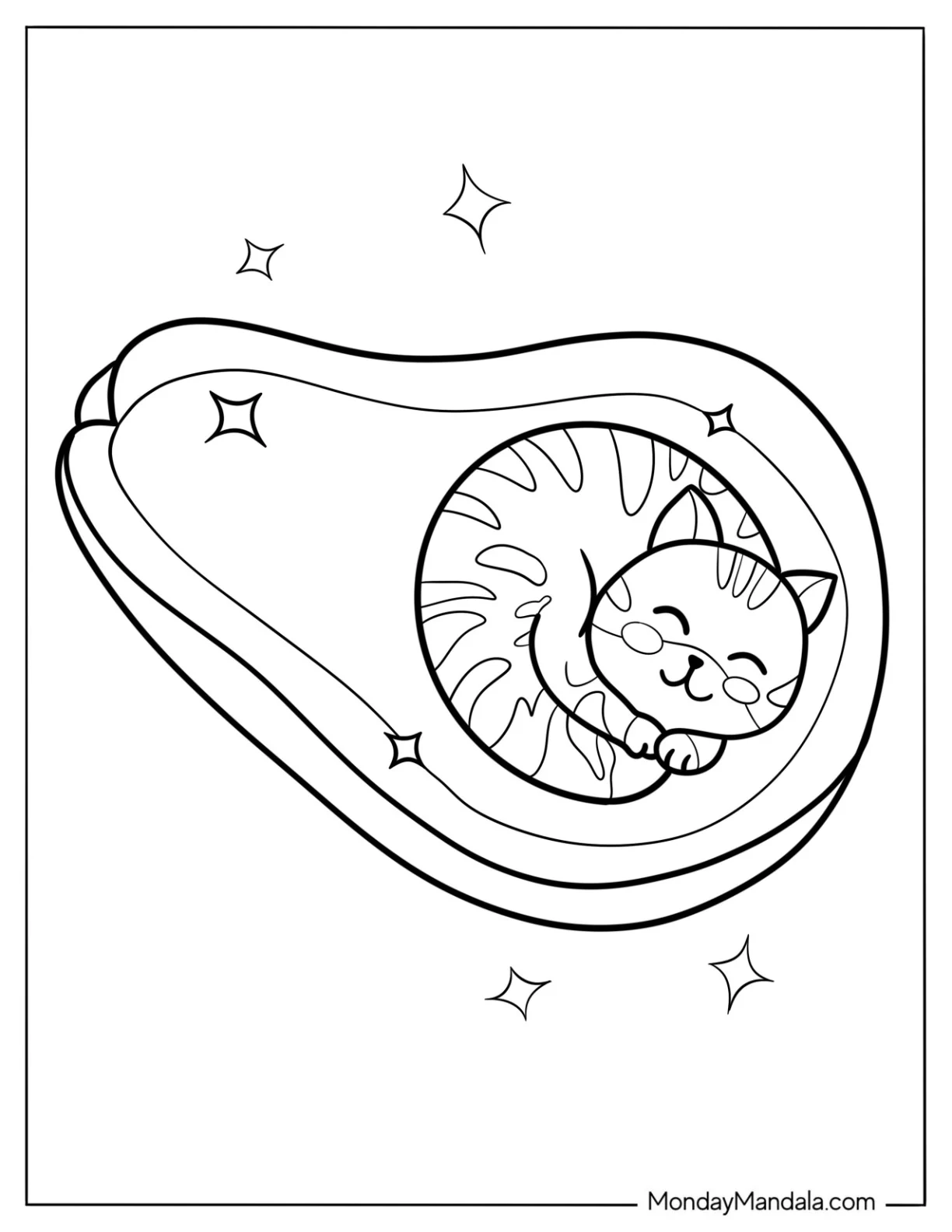 Adorable Kitten Sleeping In An Avocado Coloring Page Nut Pit coloring page