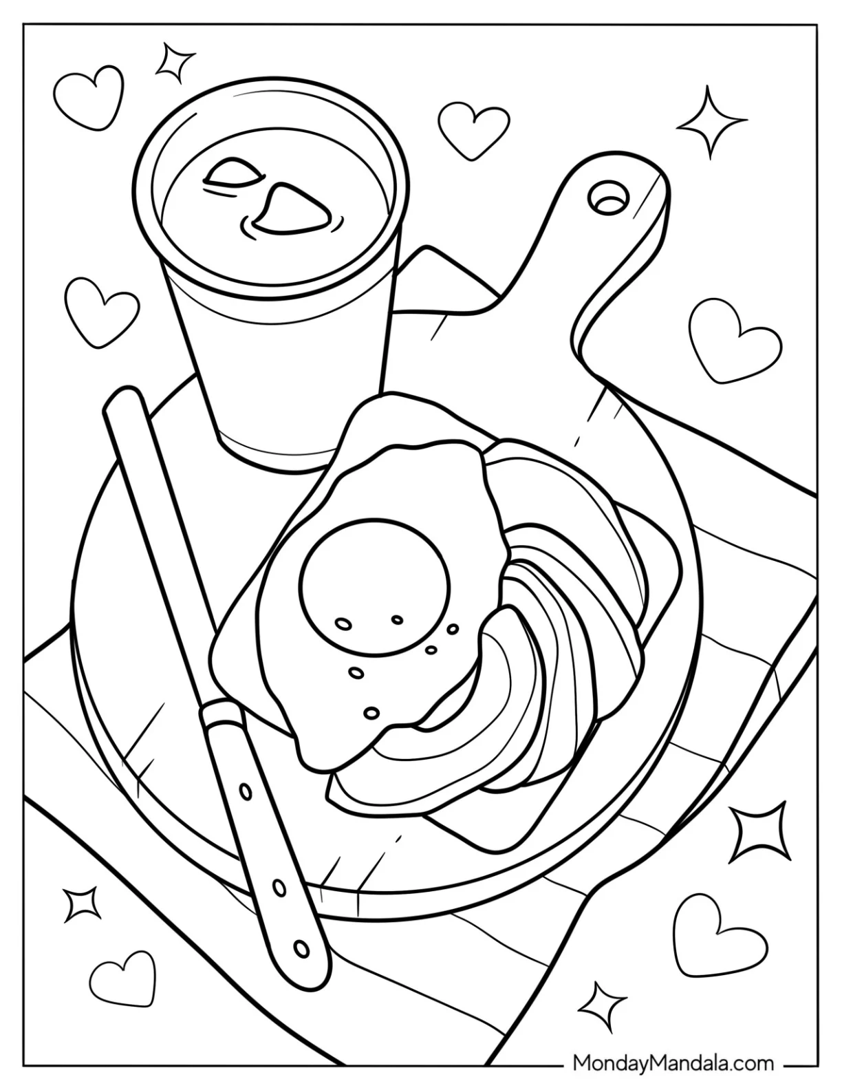 Delicious Avocado Coloring Page Toast With Egg And Iced Coffee coloring page