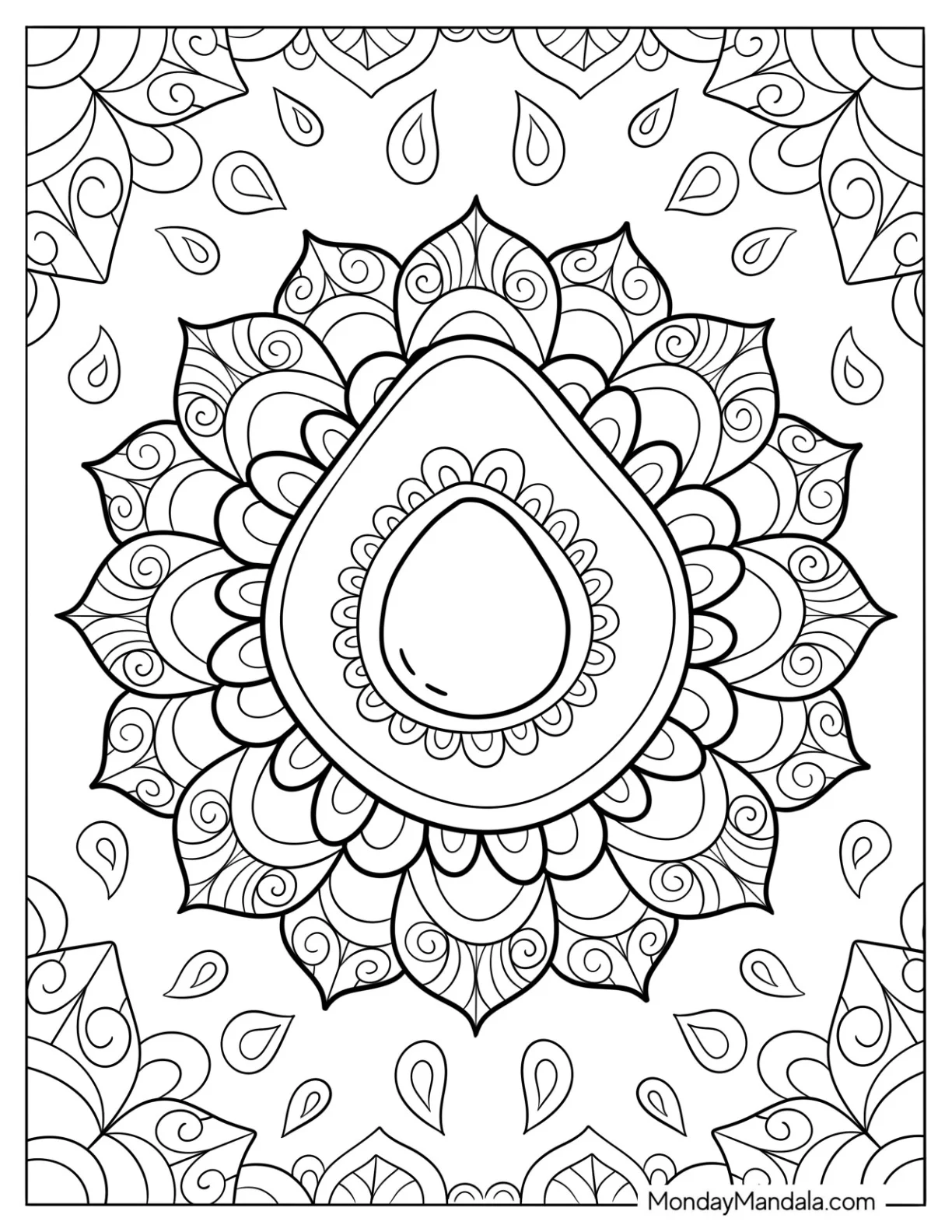 Elegant Floral Avocado Coloring Page Mandala coloring page