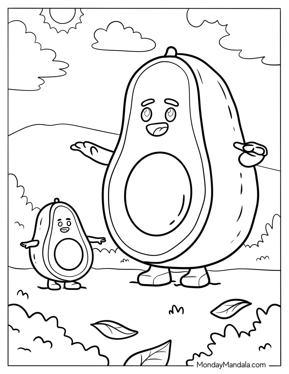 Papa And Baby Avocado Coloring Page Exercising coloring page