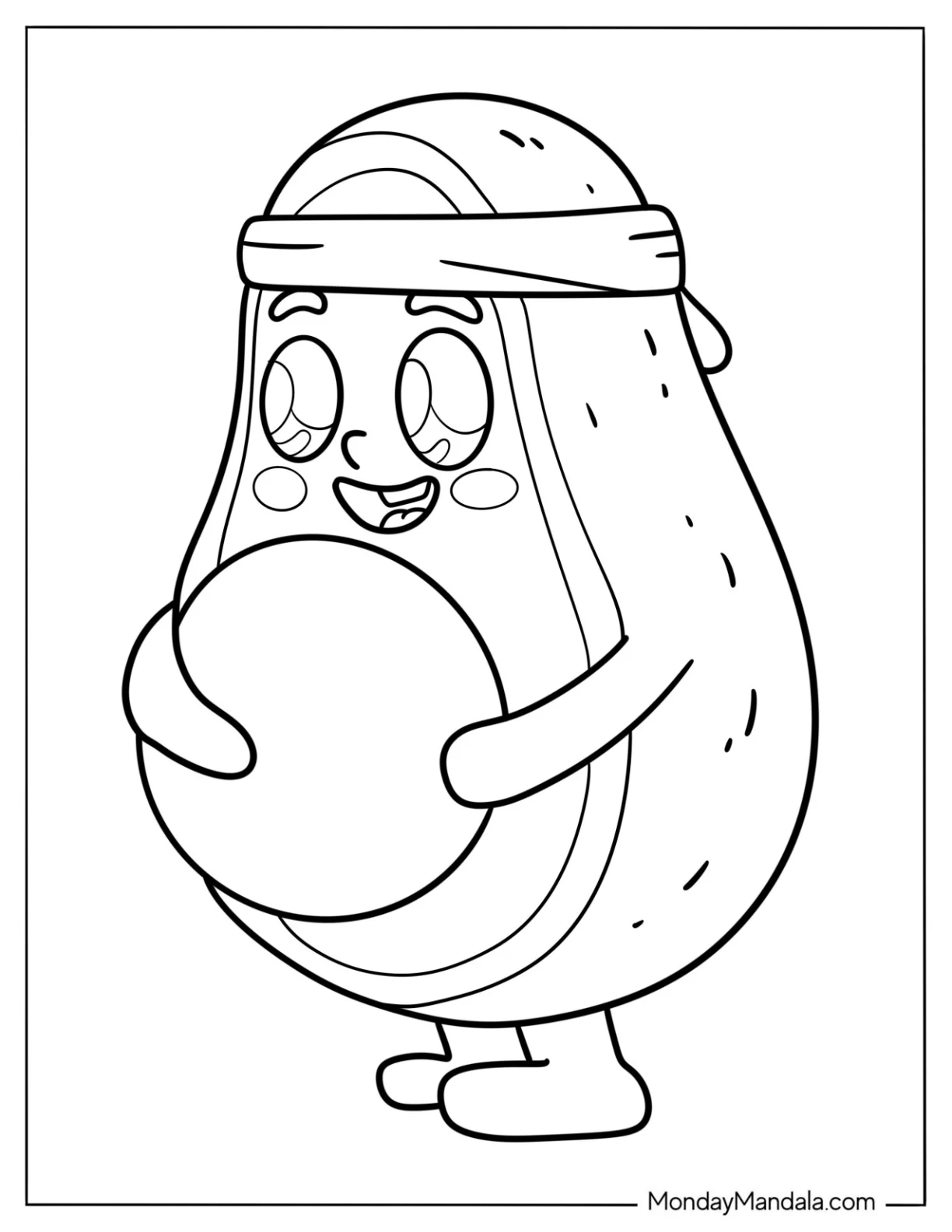 Sporty Avocado Coloring Page Wearing A Bandana For Kids coloring page