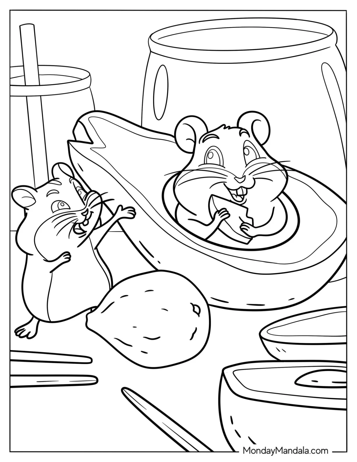 Two Mice Eating Avocado Coloring Page For Kids coloring page