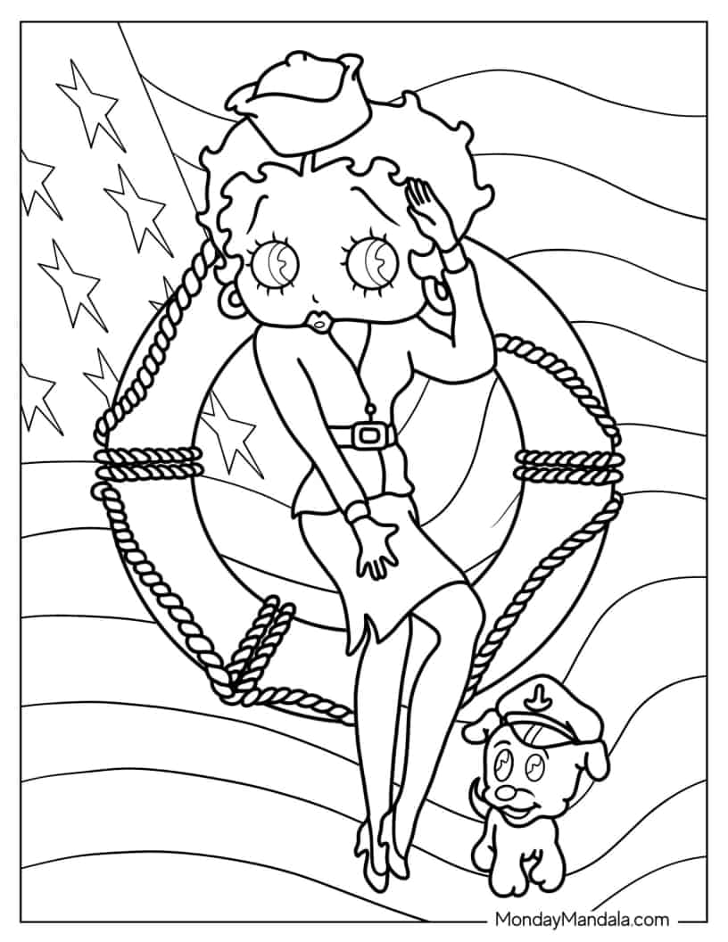 Cute Betty Boop Saluting coloring page