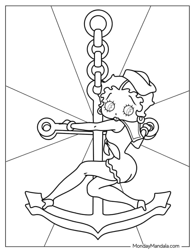Sailor Betty Boop On Anchor coloring page