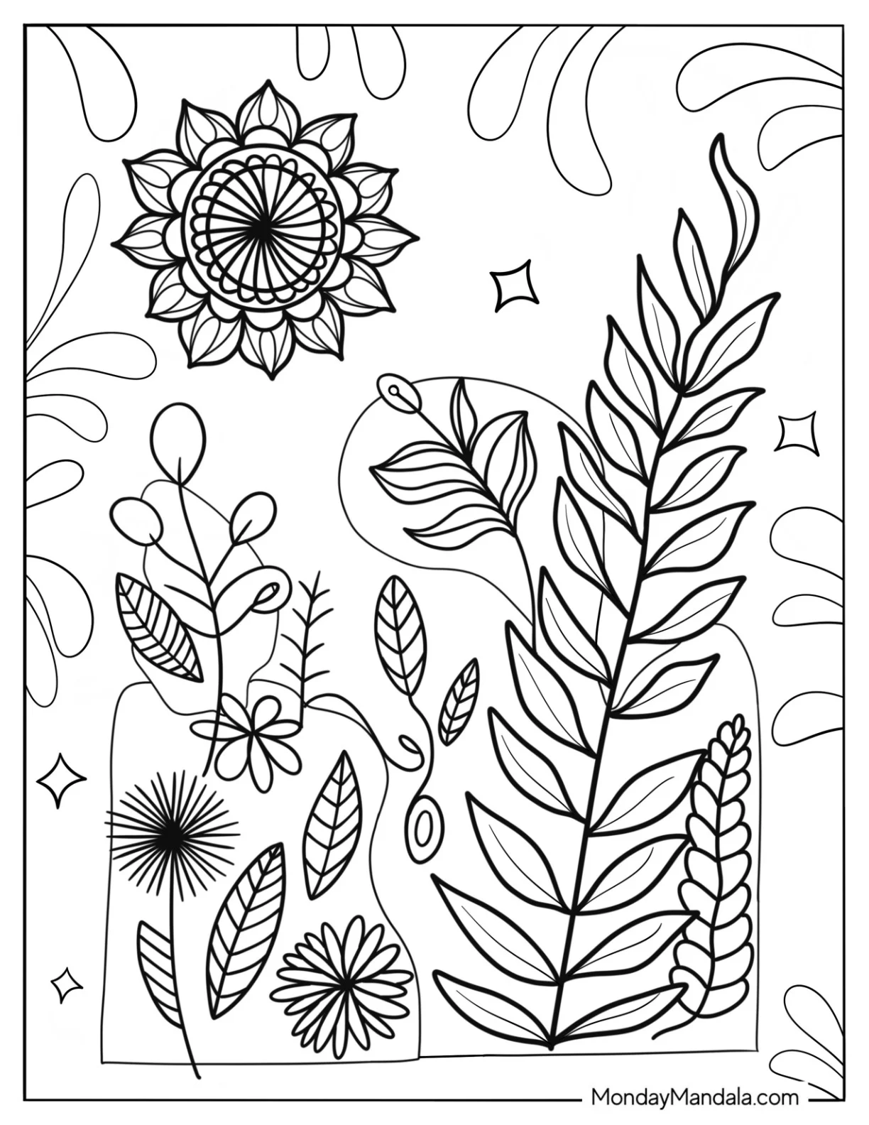 Boho Coloring Page Of Flower And Plants coloring page