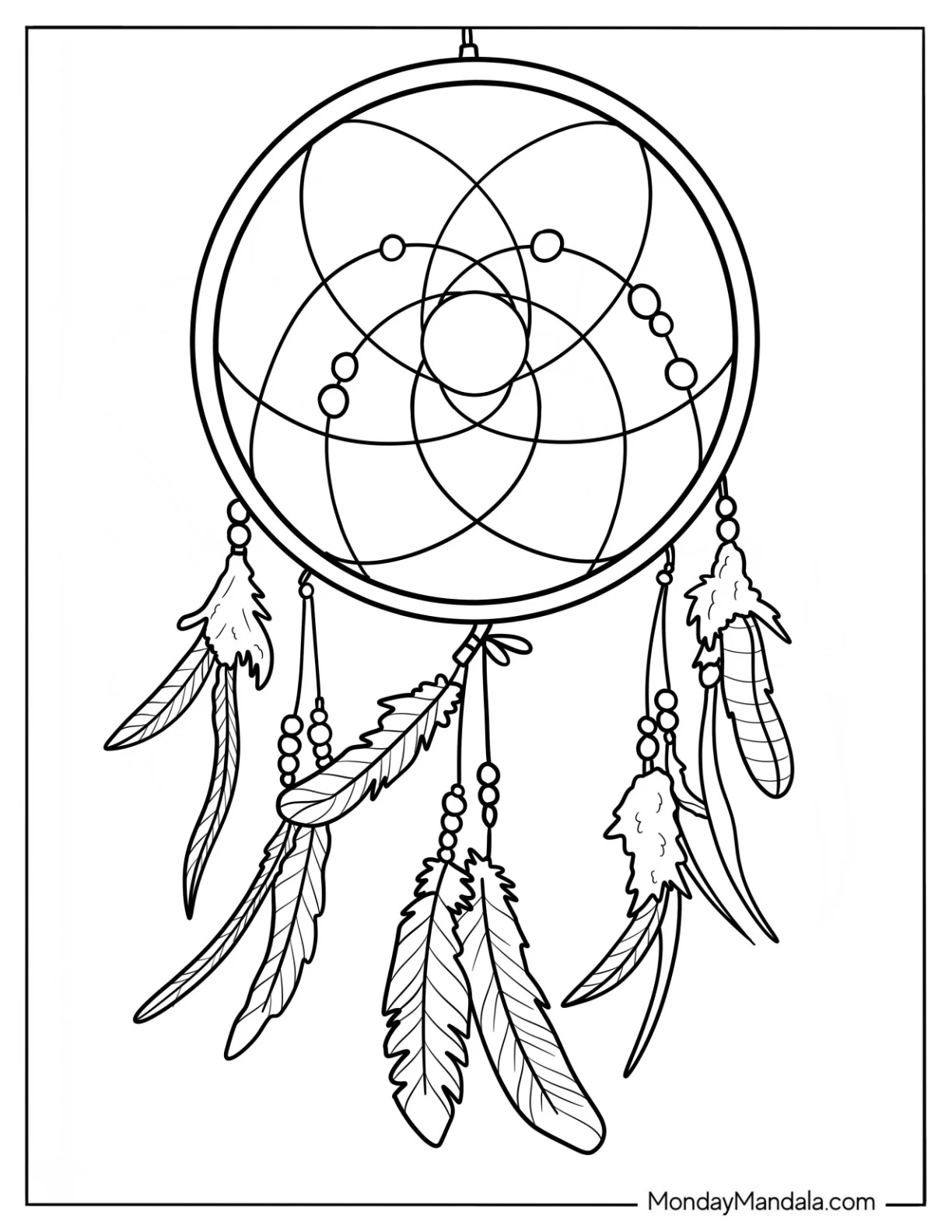 Easy Boho Coloring Page Of Dreamcatcher For Kids coloring page