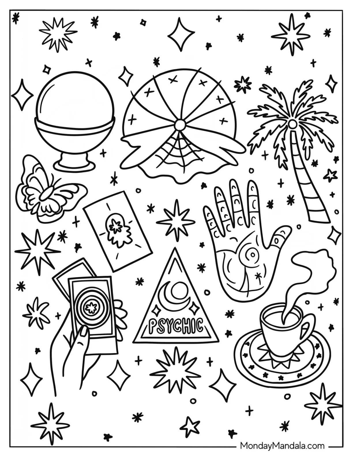 Full Page Boho Coloring Page Of Elements coloring page — printable line art