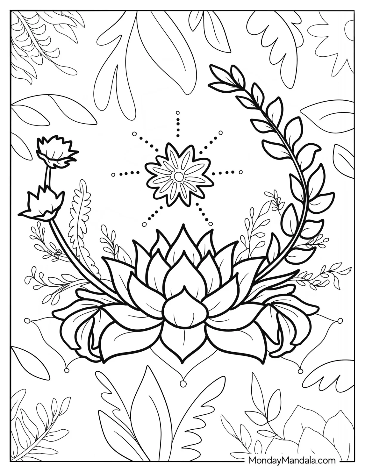 Lotus Flower Boho Coloring Page For Kids coloring page