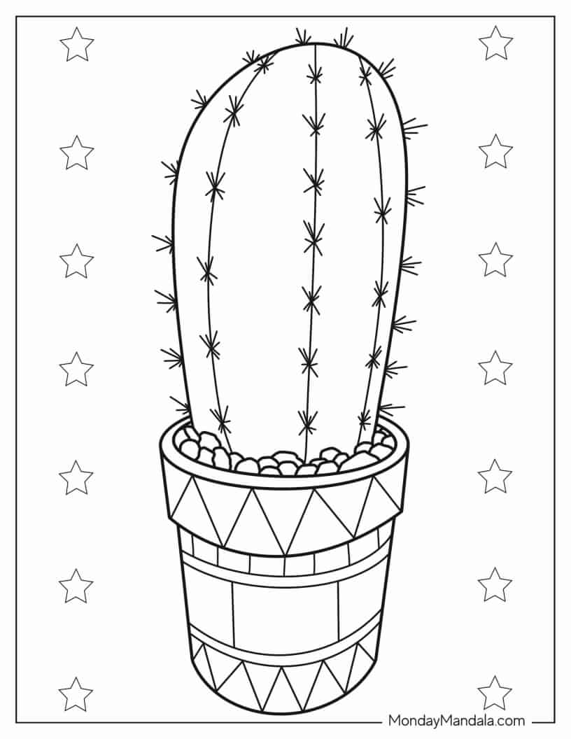 Baby Saguaro Cactus In South American Style Pot coloring page