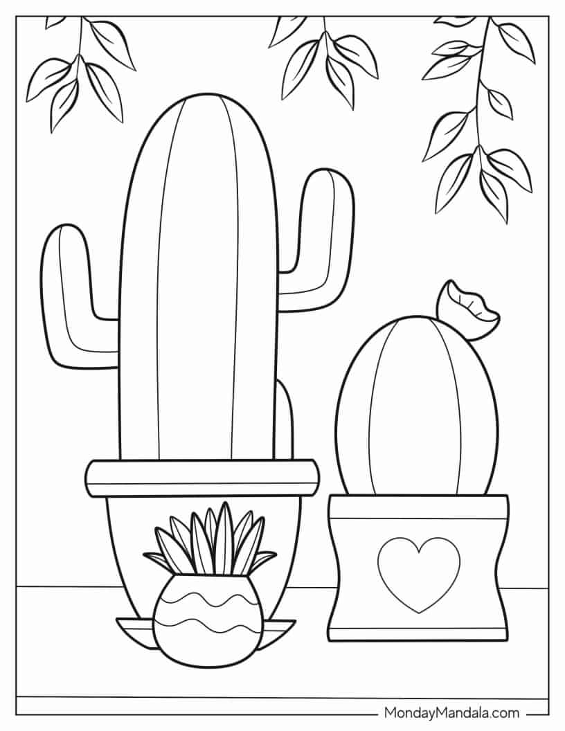 Easy Outline Of Cactus Plants For Toddlers coloring page — printable line art