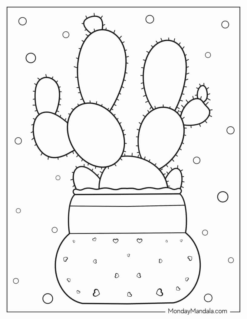 Little Cactus Plant In Pot To Color coloring page