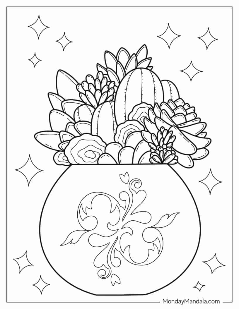 Modern Succulent Plant Coloring Sheet coloring page — printable line art
