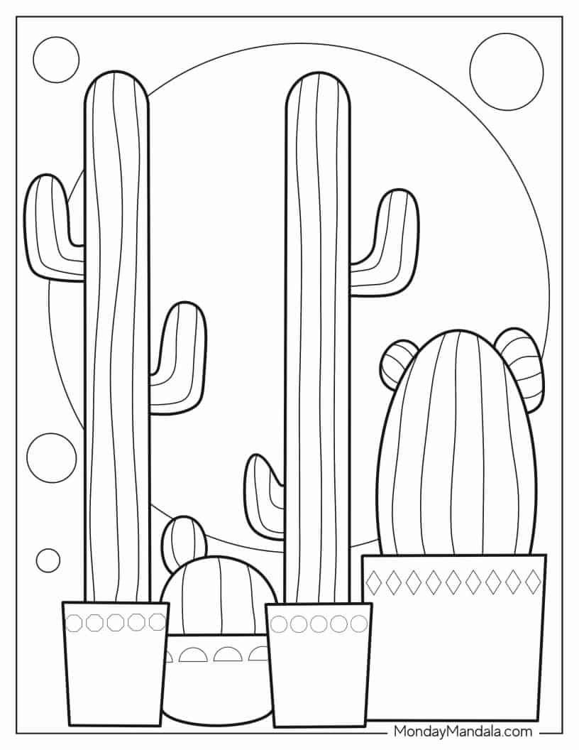 Saguaro And Golden Barrel Cactus coloring page