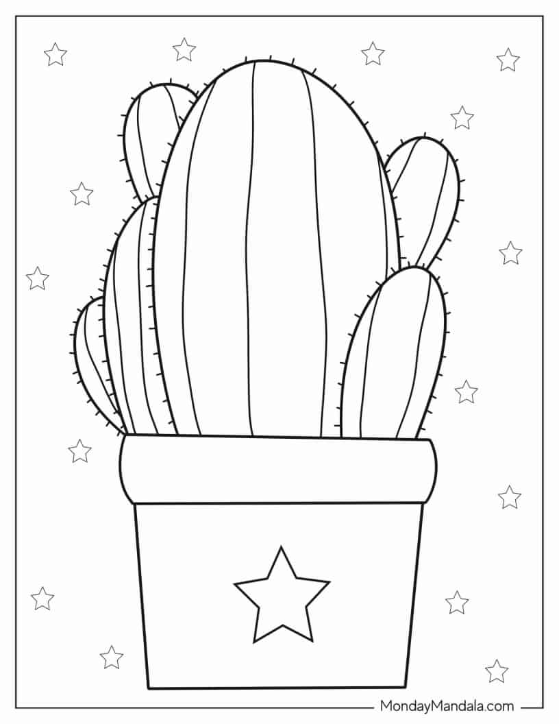 Simple Outline Of a Cactus Plant For Preschoolers coloring page