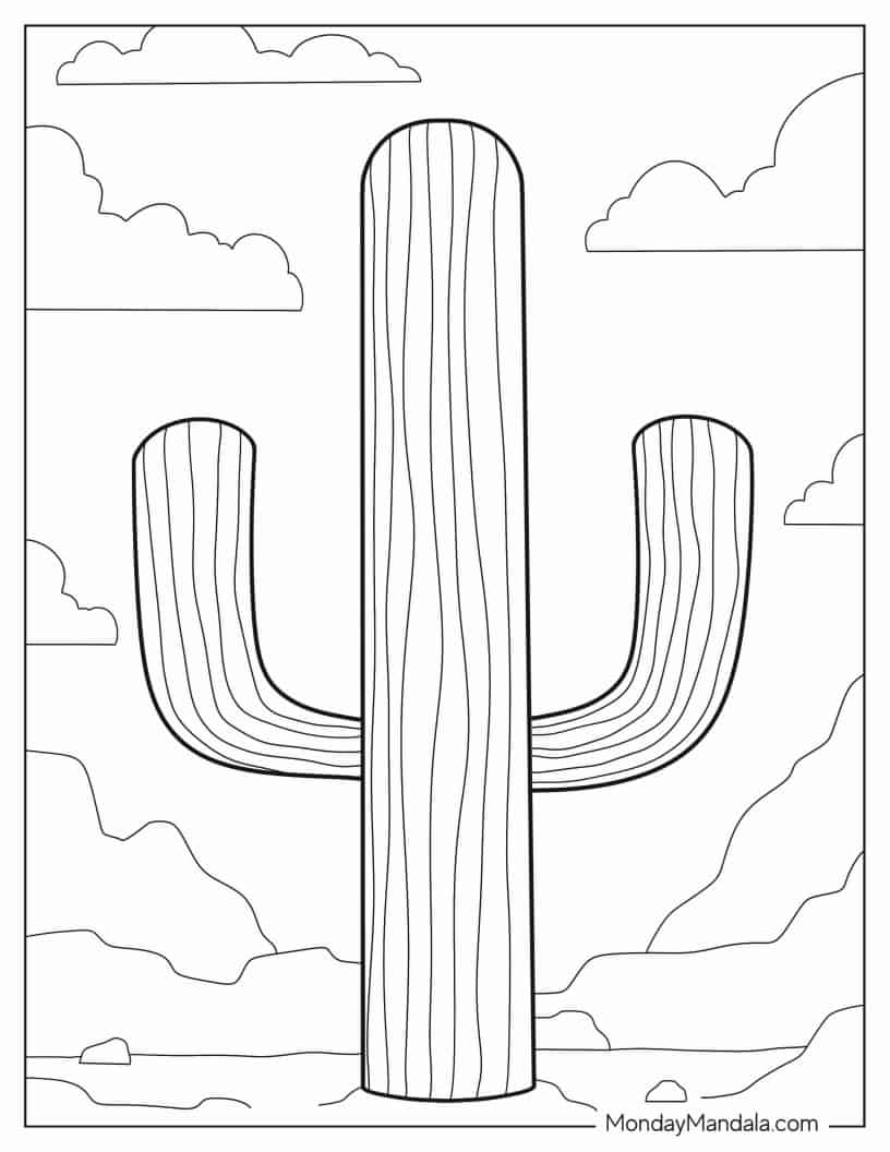 Simple Outline Of a Saguaro Cactus To Color coloring page
