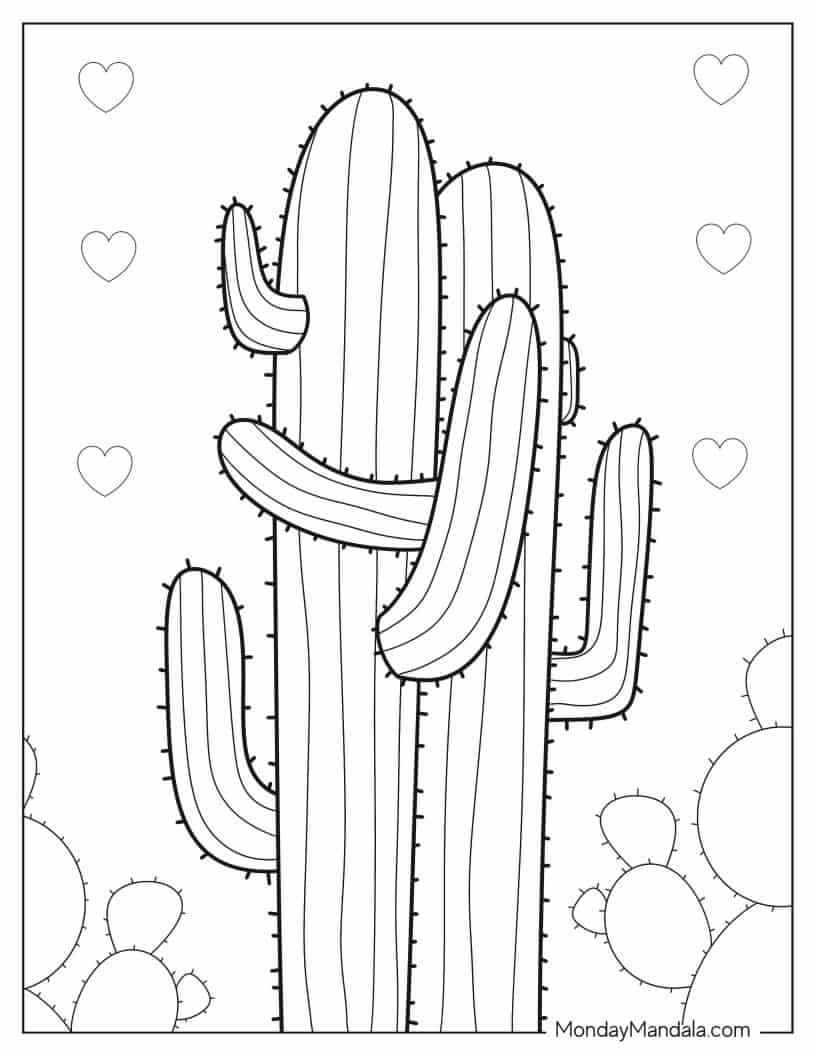Two Desert Cactus Hugging coloring page