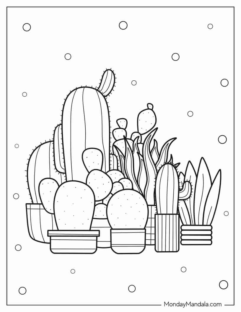 Various Baby Cactus Plants To Color coloring page
