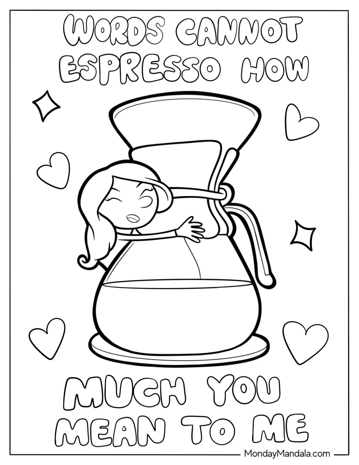 Coffee Coloring Pages Of Easy Woman Hugging Chemex Coffee Maker For Kids coloring page