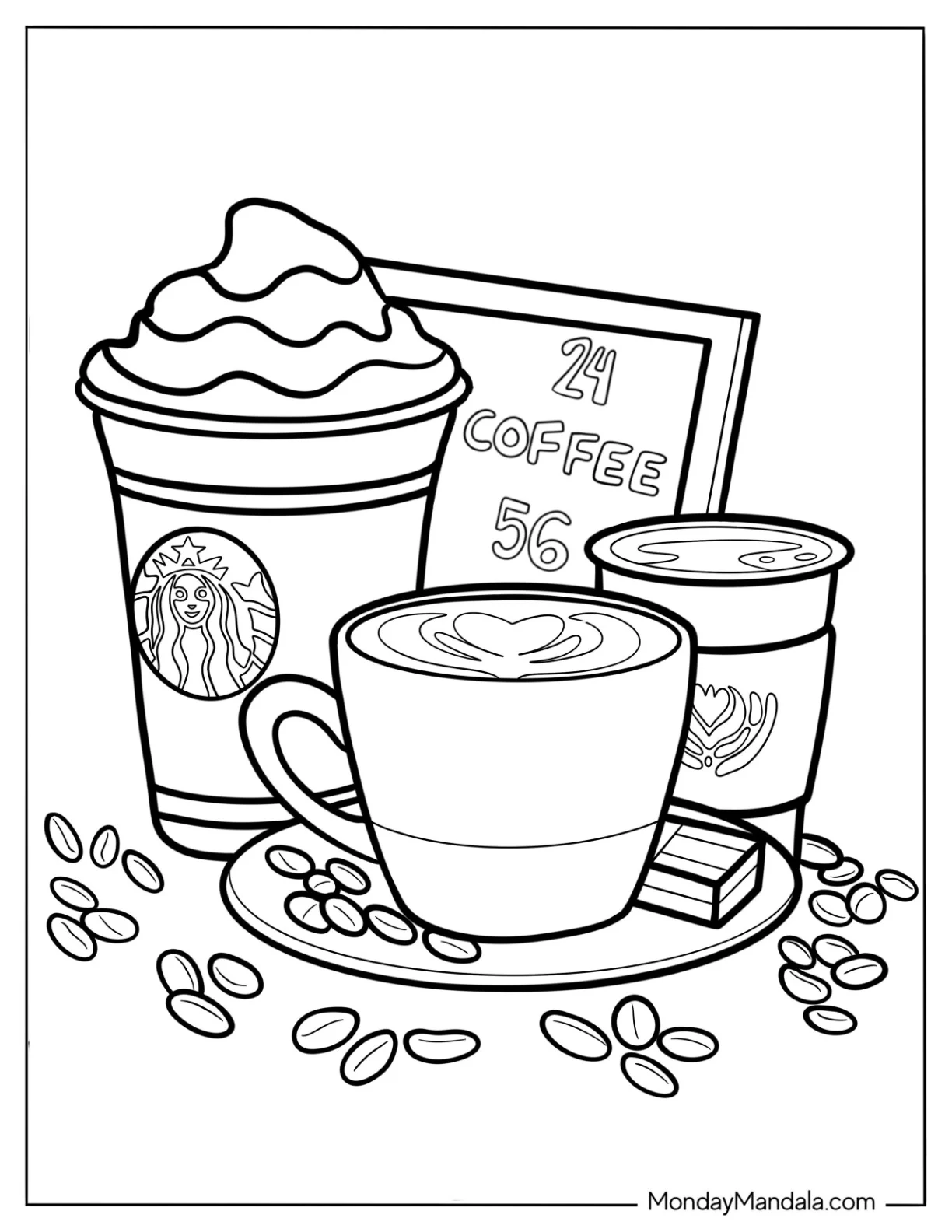 Realistic Starbucks Frappe And Hot Coffee Coloring Page coloring page