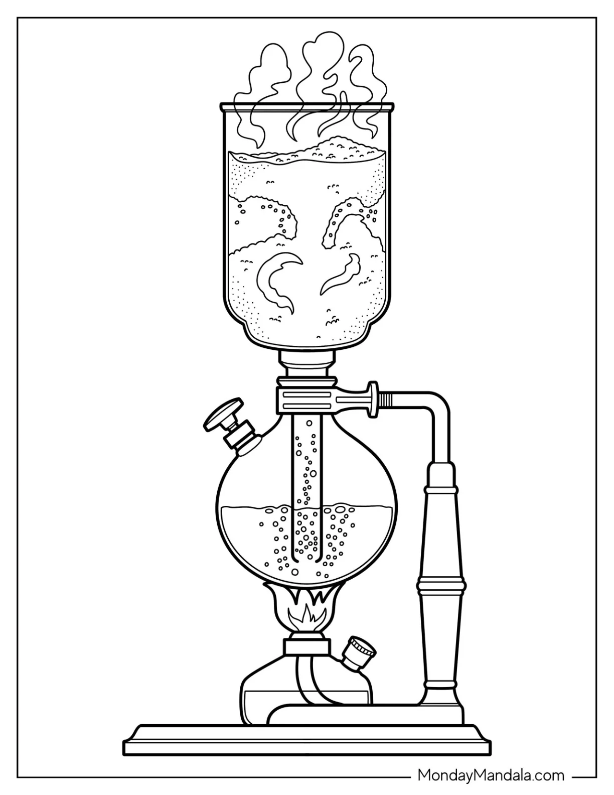 Siphon Coffee Brewer with Bubbling Glass Chambers Coloring Sheet coloring page