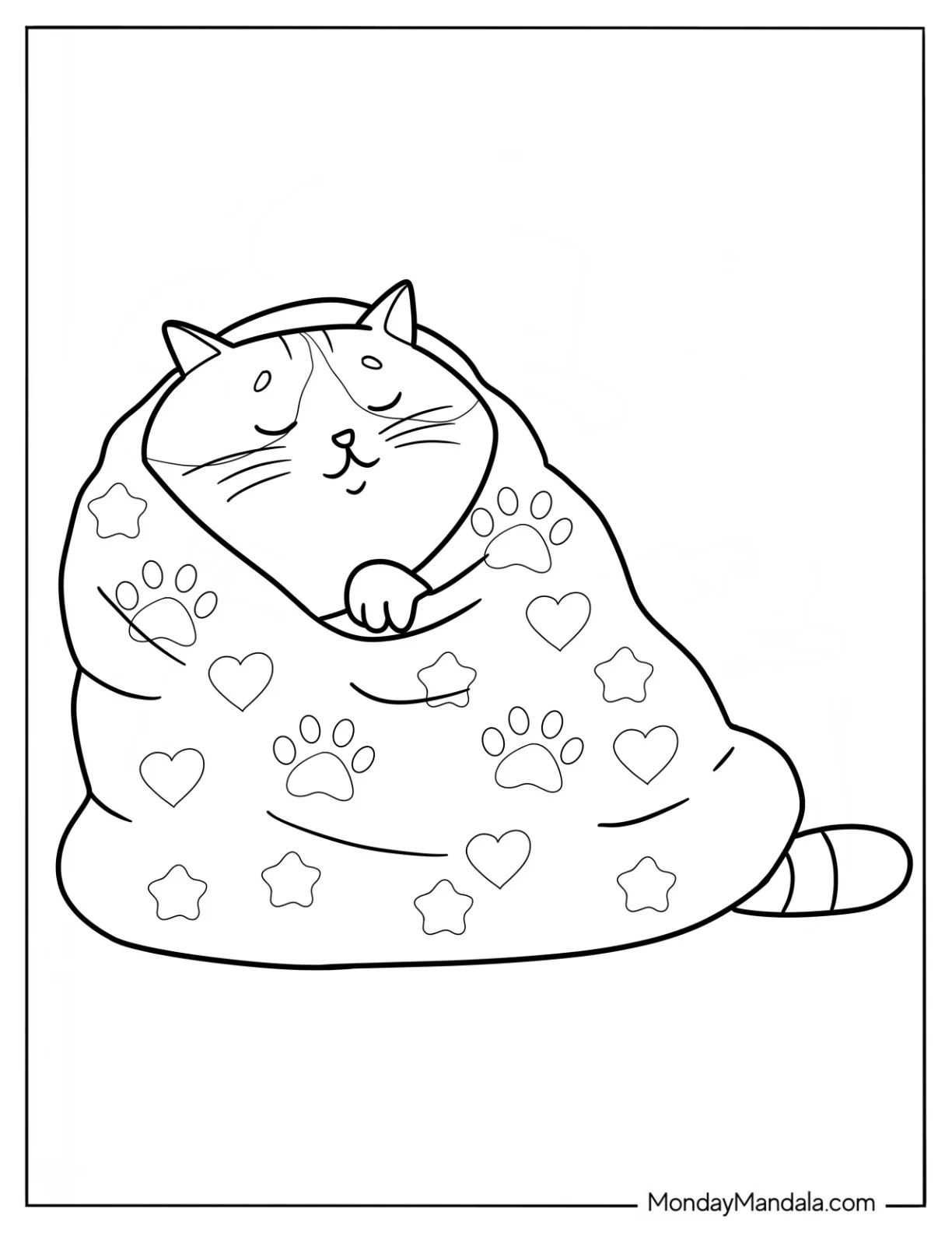 Cozy Coloring Pages Of Cat Wrapped In A Blanket For Kids coloring page