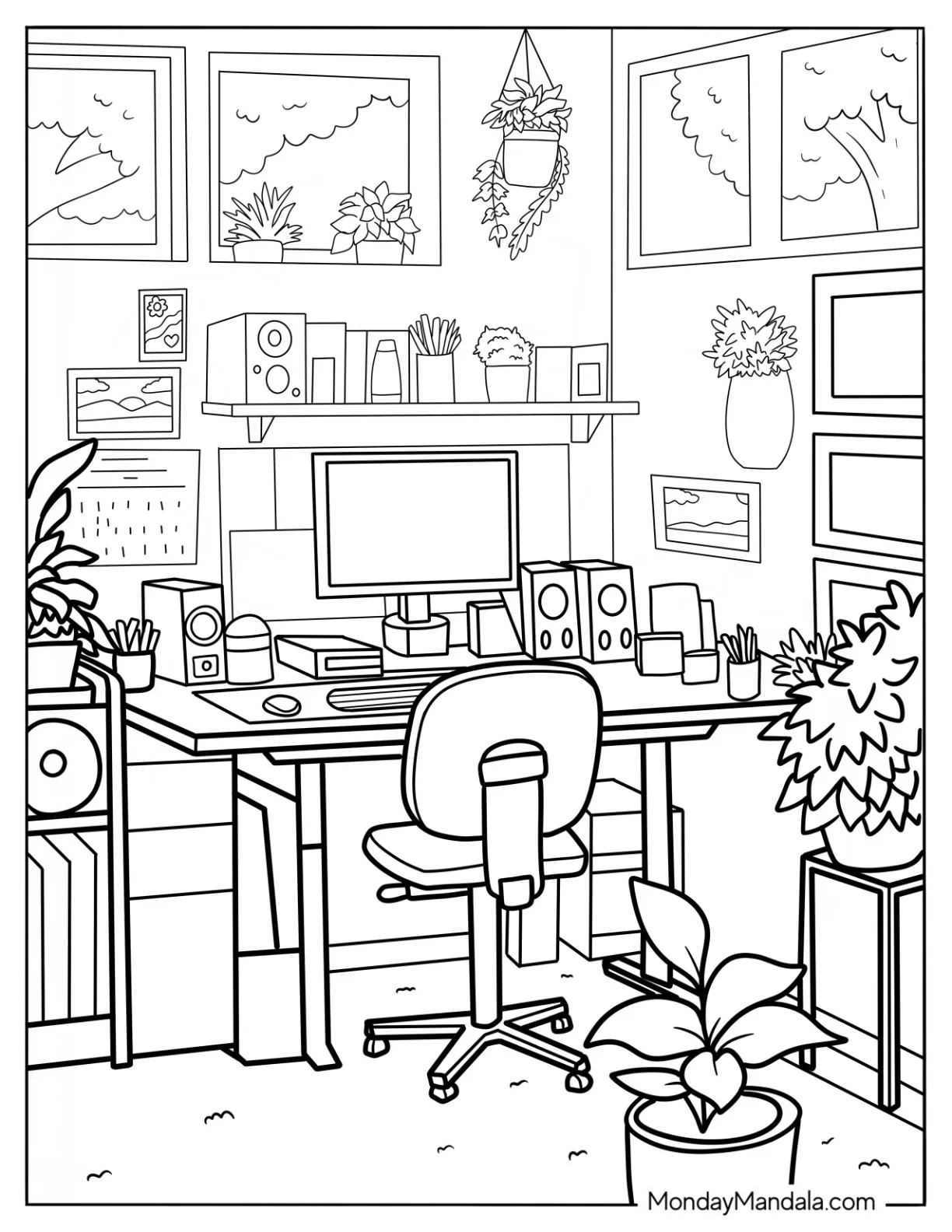 Cozy Coloring Pages Of Home Office With Succulents coloring page