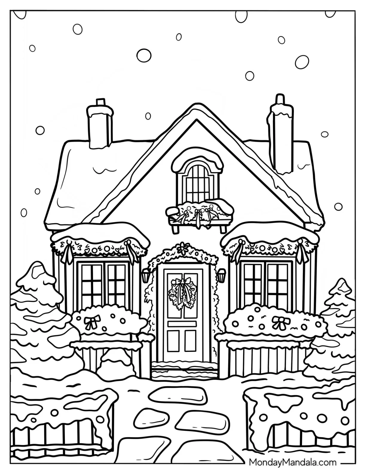 Cozy Coloring Pages Of House Covered In Snow On Christmas coloring page