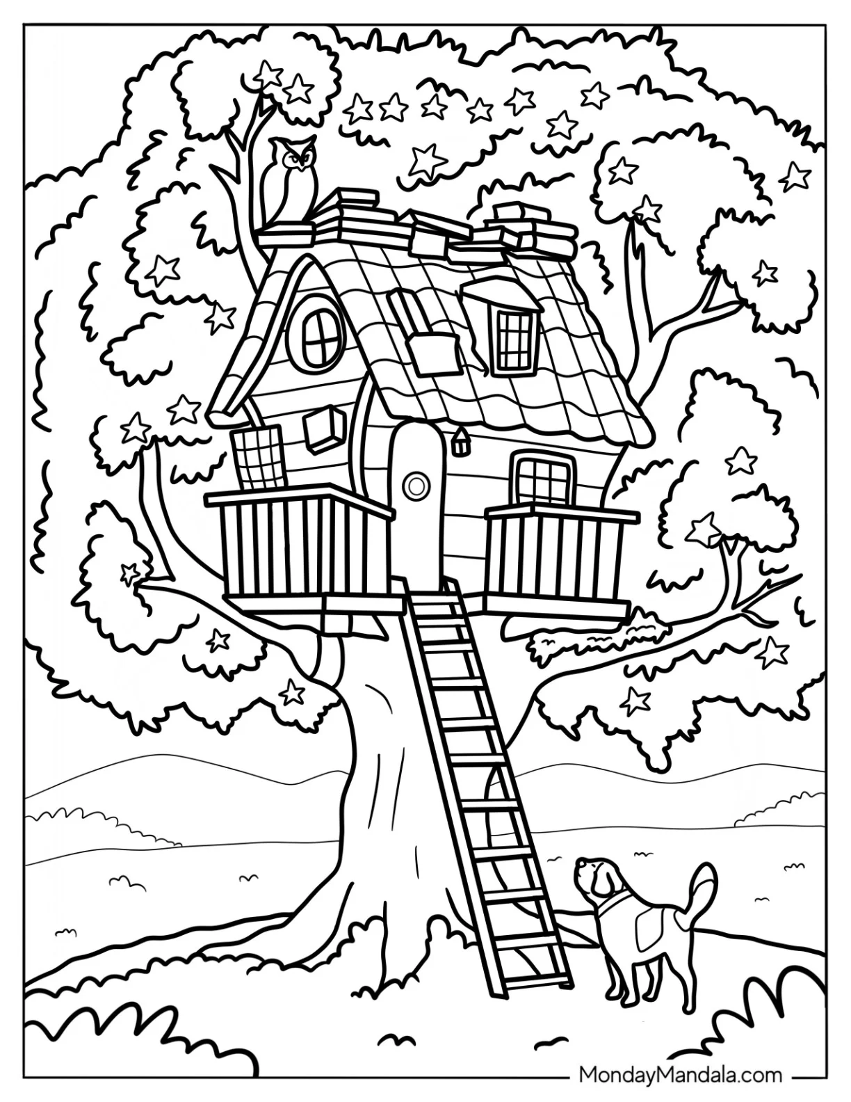 Detailed Cozy Coloring Pages Of Tree House coloring page