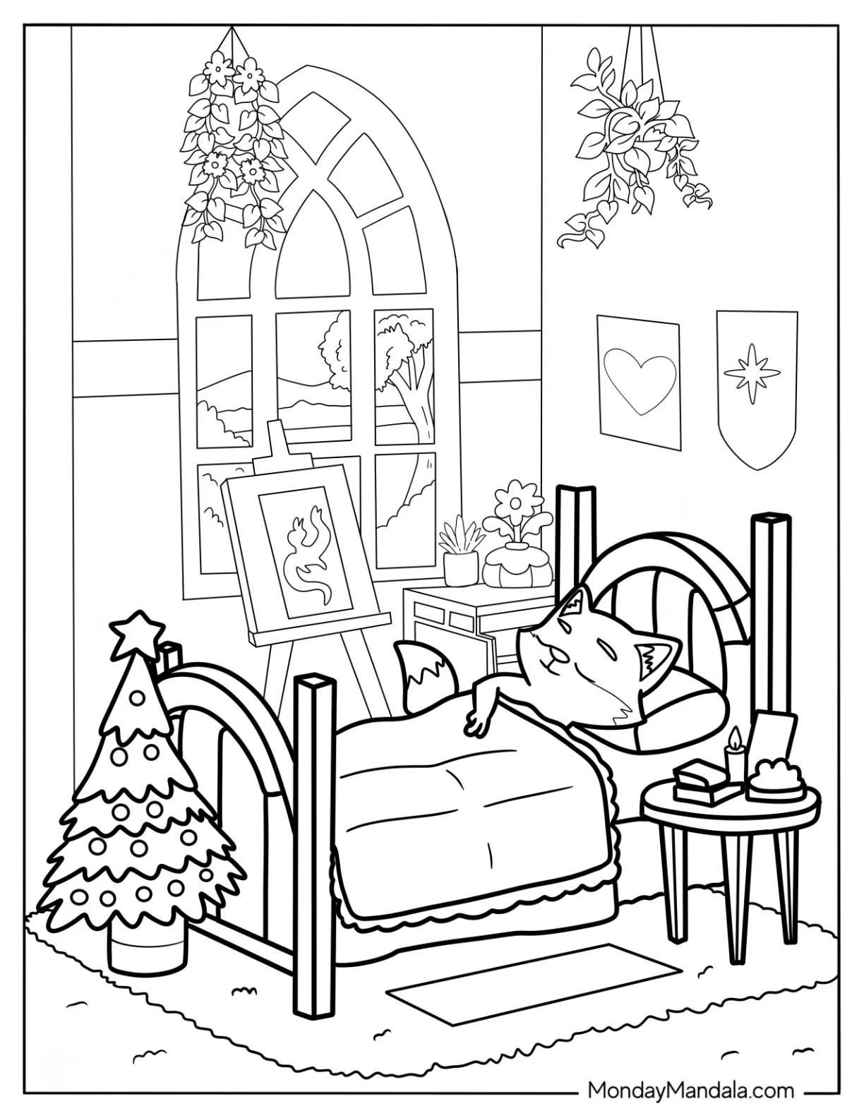 Fox Sleeping In A Cozy Coloring Pages Of Bedroom For Kids coloring page