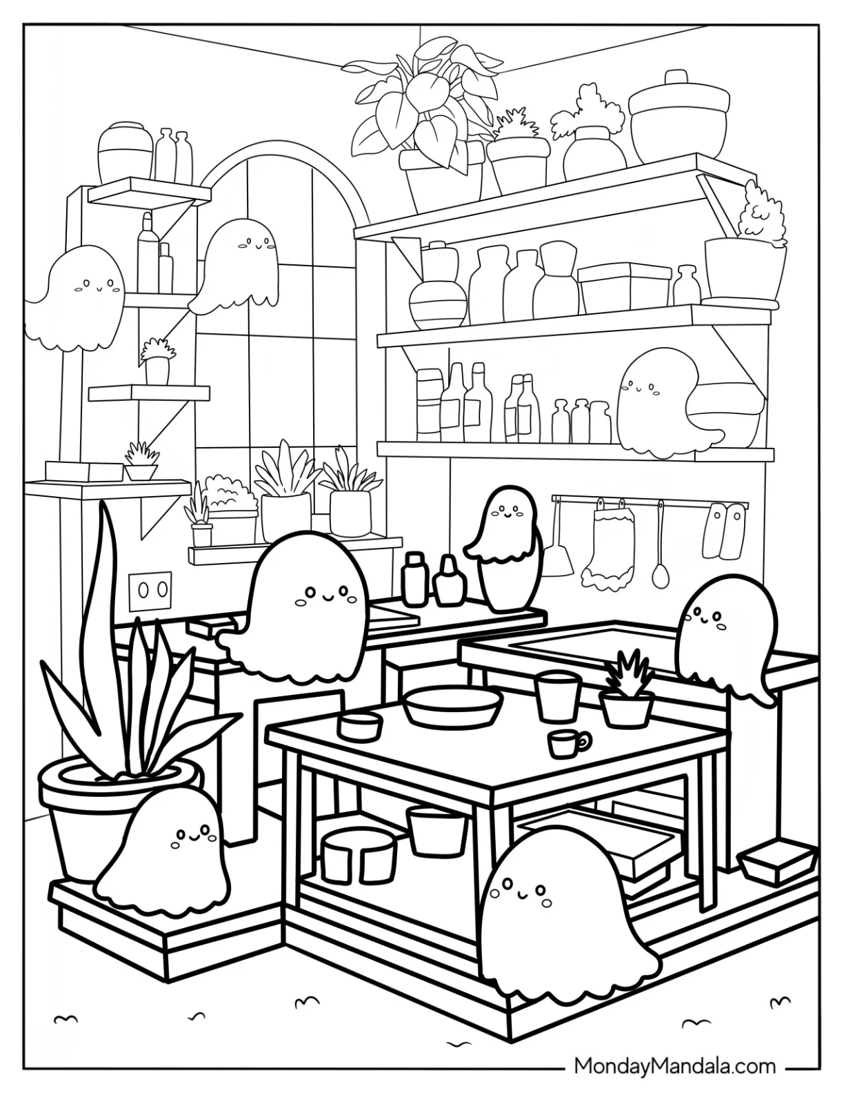 Ghosts Lingering In A Cozy Coloring Pages Of Kitchen coloring page