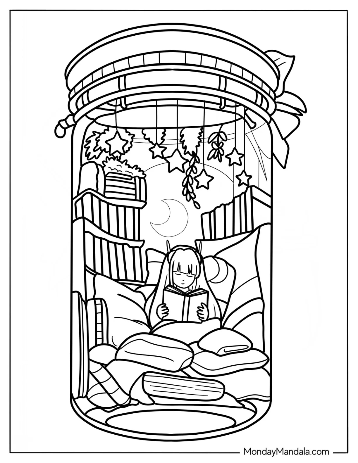 Jar With A Cozy Coloring Pages Of Reading Nook Inside coloring page