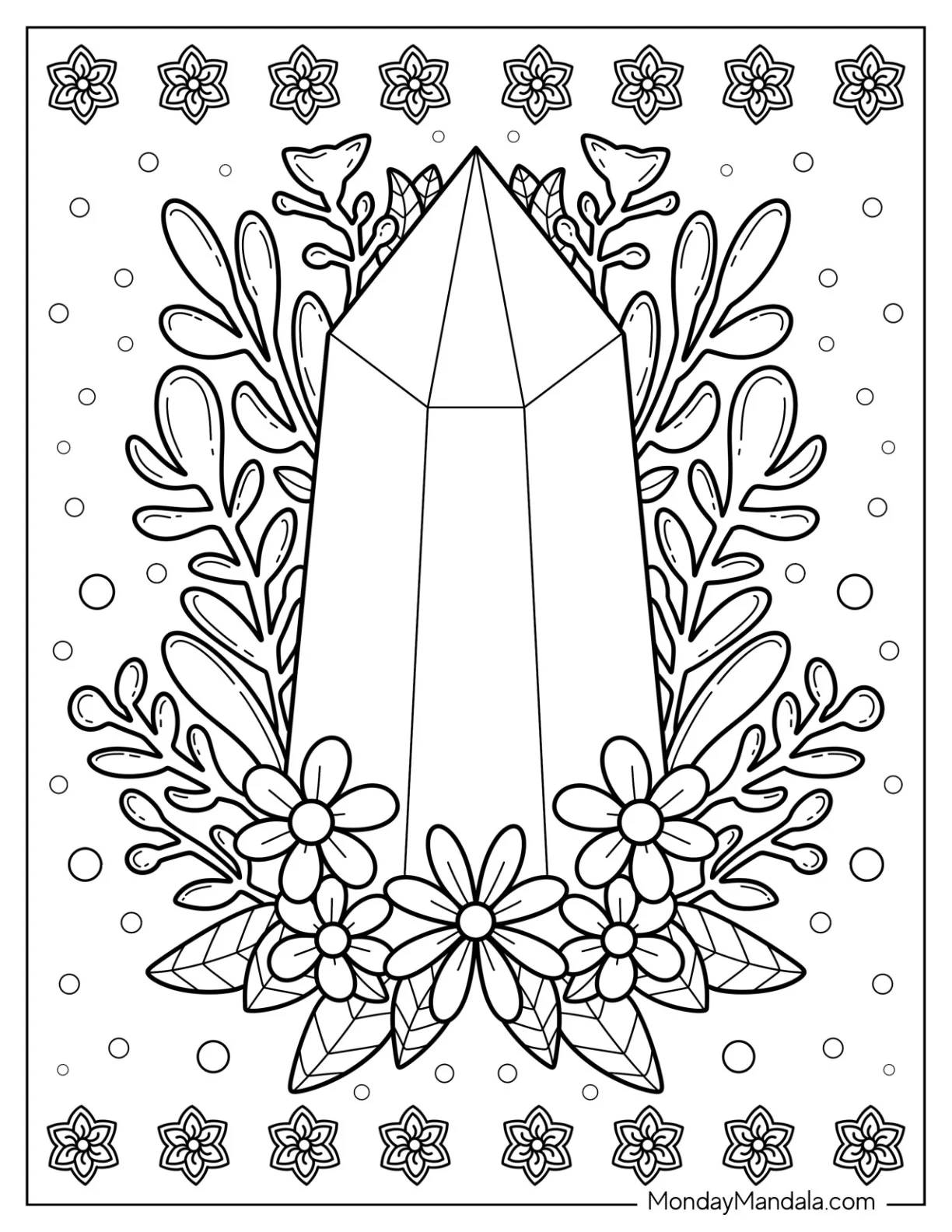 Amethyst Crystal Coloring Page Surrounded By Succulents coloring page
